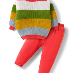 Babyhug Knit Full Sleeves Striped Sweater Set with Stripes - Multicolor-picture-18