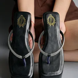 Shoetopia Rhinestones Embellished Slip On Platform Heels - Black-picture-12