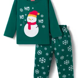 Babyhug Cotton Knit Full Sleeves Night Suit With Penguin Print - Green-picture-20