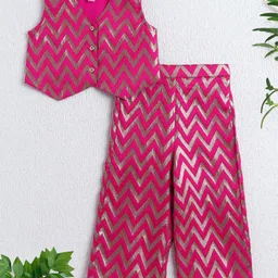 The Magic Wand Woven Sleeveless Chevron Printed Top & Coordinating Palazzo Set - Fuchsia-image-76