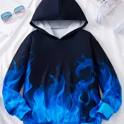 Bolly Lounge Cotton Knit Full Sleeves Flames Printed Light Winter Hooded Sweatshirt - Black & Blue-picture-15