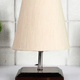 Devansh Cotton Square Brown Wood Table Lamp - Off White image 2