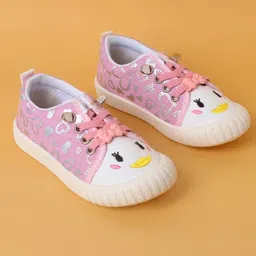 Cute Walk by Babyhug Casual Shoes with Lace Closure And Heart Print - Pink image 2