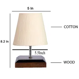 Devansh Cotton Square Brown Wood Table Lamp - Off White image 3
