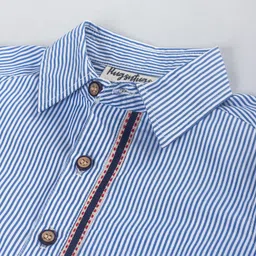 Hugsntugs Cotton Woven Half Sleeves Striped Kurta Style Shirt - White & Blue image 4