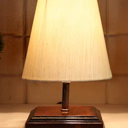 Devansh Cotton Square Brown Wood Table Lamp - Off White image 4