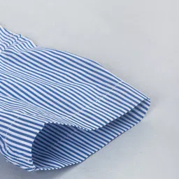Hugsntugs Cotton Woven Half Sleeves Striped Kurta Style Shirt - White & Blue image 5