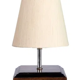 Devansh Cotton Square Brown Wood Table Lamp - Off White image 5
