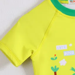 Babyhug Half Raglan Sleeves Two Piece Swimsuit With Dino Print & Applique - Yellow image 5