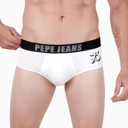 Pepe Jeans Men White & Black Solid Cotton Basic Briefs OPB07 image 1
