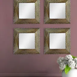 Art Street Brown & Yellow Textured Square Acrylic Mirror With Wooden Frame image 3