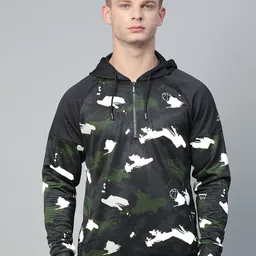 Alcis Men Olive Green & Black Camouflage Print Hooded Sweatshirt-picture-11
