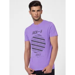 Jack & Jones Men Purple & Black Printed Slim Fit Pure Cotton T-shirt-picture-16