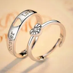 MEENAZ Set Of 2 Silver-Plated & AD-Studded Heart Couple Finger Ring image 4