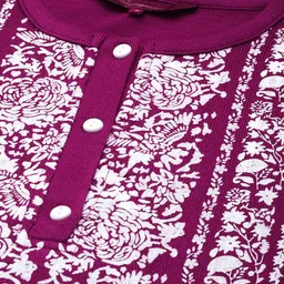Sangria Floral Printed Band Collar Kurta with Trousers image 3