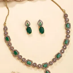 KARATCART Gold-Plated American Diamond Necklace and Earrings Jewellery Set-picture-32