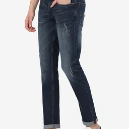 JADE BLUE Men Mid-Rise Slim Fit Low Distress Heavy Fade Stretchable Jeans image 2