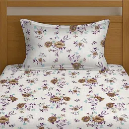 BOMBAY DYEING White Floral Printed 120 TC Cotton Single Bedsheet Set 1.50 m x 2.24 m image 3