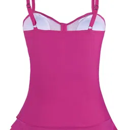 hilor Women's 50's Retro Ruched Tankini Swimsuit Top with Ruffle Hem, Rose Red, 12 image 3