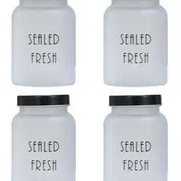 Femora Frosted Glass Jar for Kitchen Storage Black Lid, 1000 ml, Set Of 4-picture-27