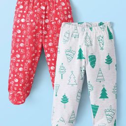 Doodle Poodle Interlock Knit Full Length Footed  Diaper Legging with Forest Theme Print Pack of 2 - Red & Grey-picture-31