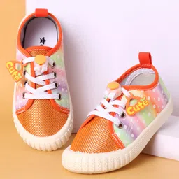 Cute Walk by Babyhug Casual Shoes with Lace Ups Closure Cute Applique & Dotted Design - Orange-picture-14