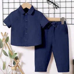 Fashion Dream Popcorn Knit Half Sleeves Solid Textured Shirt & Pant Set - Rama-picture-10