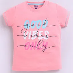 Kidcity Cotton Sinker Half Sleeves Good Vibes Only Text Printed Top - Peach-image-59