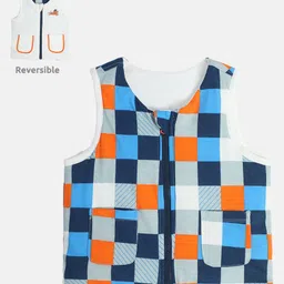 MINI KLUB Cotton Sleeveless Checked Reversible Gilet - Blue & White-picture-40