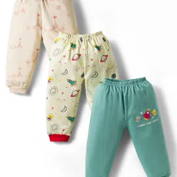 Mini Donuts Interlock Knit Full Length Lounge Pant With Space Theme Print Pack Of 3 - Teal Blue Beige & Lemon-picture-33