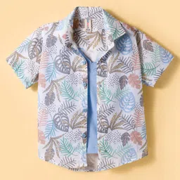 Dapper Dudes Half Sleeves Leaves Printed Shirt With Attached Tee - Blue-picture-19