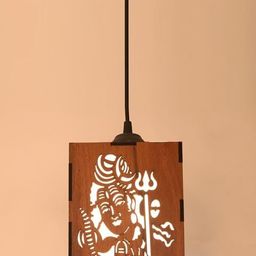 Gojeeva Brown & White Lord Shiva Textured Wooden Rectangle Shaped Celling Lamp-picture-20