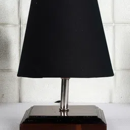 Devansh Cotton Square Brown Wood Table Lamp - Black image 2