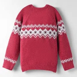 Yellow Apple Knit Full Raglan Sleeves Pullover Sweater with Chevron Design -Red image 2