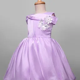 Bluebell Tissue Woven Sleeveless Party Frock With Floral & Butterfly Applique - Purple image 2