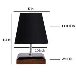 Devansh Cotton Square Brown Wood Table Lamp - Black image 3