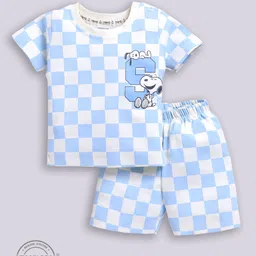 YK X Tinyo Infant Boys Snoopy Checked Pure Cotton T-shirt with Shorts image 3