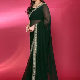 HERE&NOW Green Printed Poly Georgette Sarees image 5