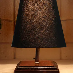 Devansh Cotton Square Brown Wood Table Lamp - Black image 4