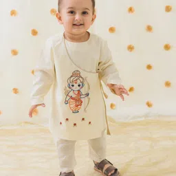 Tiber Taber Full Sleeves Ram Lalla Embroidered Kurta Pyjama Set - Cream image 5