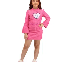 Cutecumber Bell Sleeves Sequins Embellished & Unicorn Designed Textured Knitted Shift Dress - Fuchsia image 5