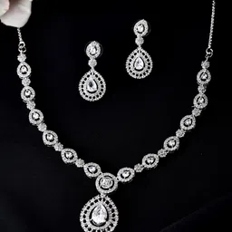 Anouk Women Silver Plated AD Stone Studded Elegent Necklace & Earrings Set-picture-18