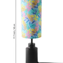 ExclusiveLane Lumespace Black & Blue Floral Printed Metal Cylindrical Shaped Table Lamp image 2