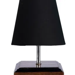 Devansh Cotton Square Brown Wood Table Lamp - Black image 5