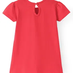 Babyhug Single Jersey Cap Sleeves Knee Length Frocks with Bow Floral Print Pack of 2- Red & Peach image 5