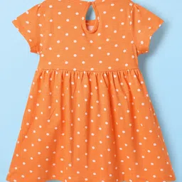 Babyhug Single Jersey Knit Half Sleeves Frocks With Bow Applique & Floral Print Pack Of 2 - Orange & White image 5