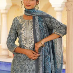 KALINI Ethnic Motifs Embroidered Mirror Work Kurta with Trousers & Dupatta-picture-35