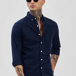 Snitch Men Classic Slim Fit Button-Down Collar Solid Cotton Casual Shirt-picture-16