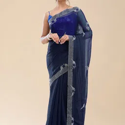 Vervee Couture Embellished Beads and Stones Pure Georgette Saree image 1