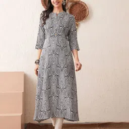 GLOWWORLD Women Ethnic Motifs Printed Mandarin Collar Cotton Anarkali Kurta-image-28